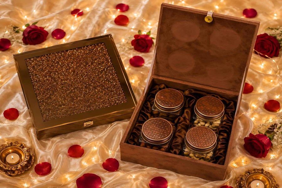 Elegant Brown Mirror Dry Fruit Box (4 Jar)
