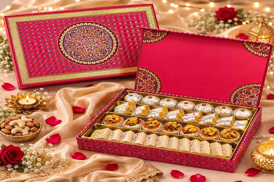 Grandeur Pink Premium Sweet Box (4 Line, 1 kg)
