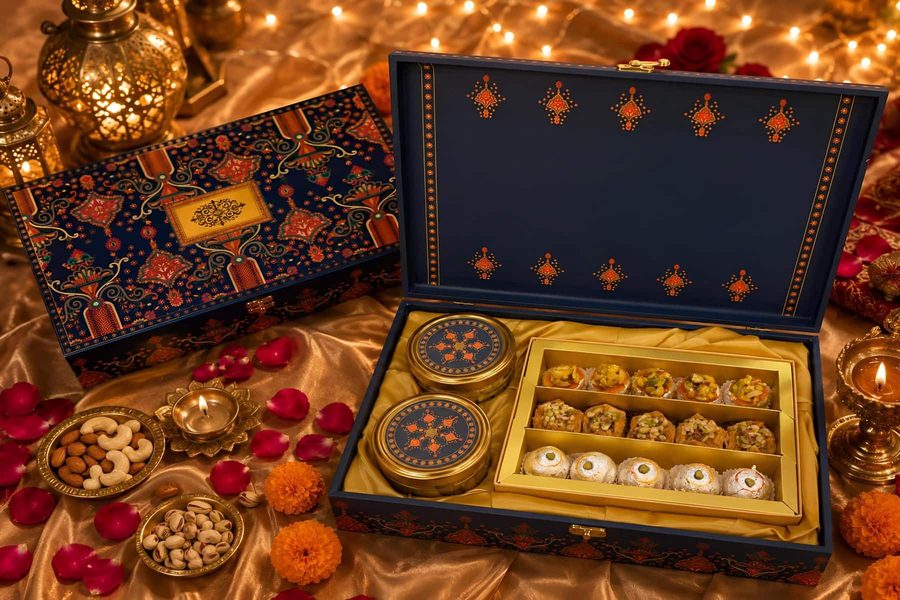 Regal Blue Floral Wooden Dry Fruit Box